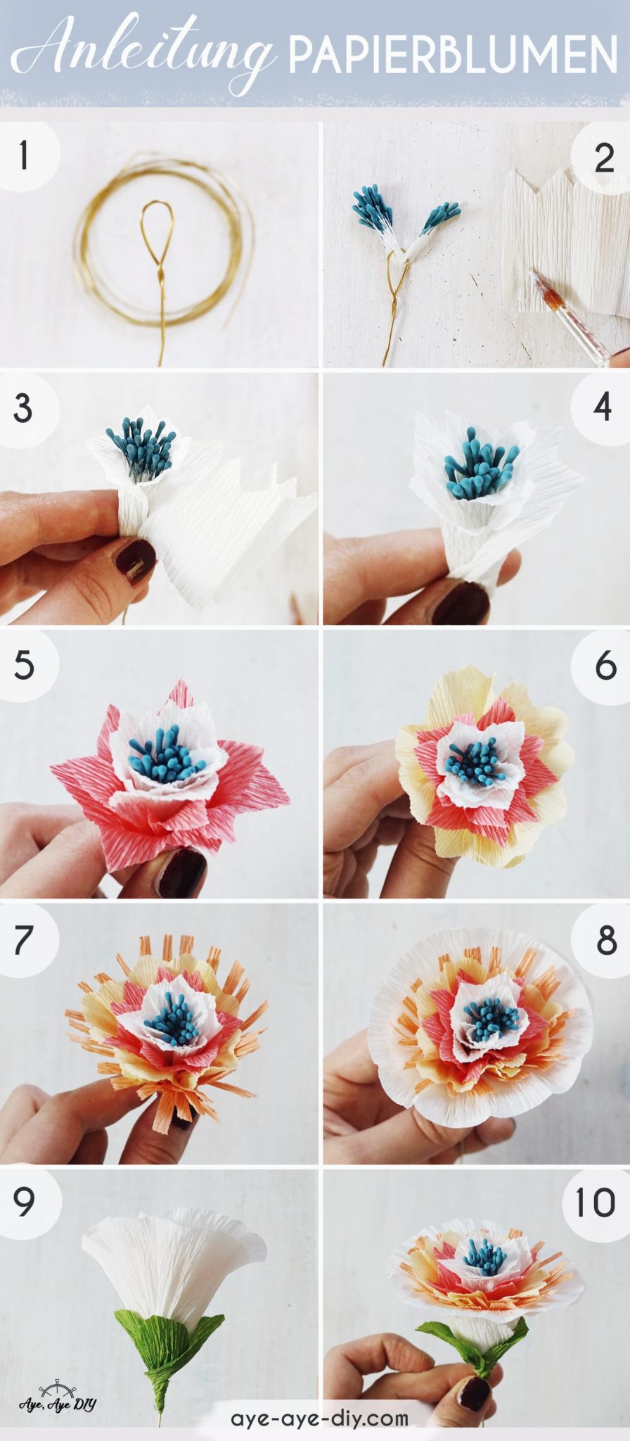 Papierblumen basteln Einfache Anleitung mit Vorlagen Aye, Aye DIY