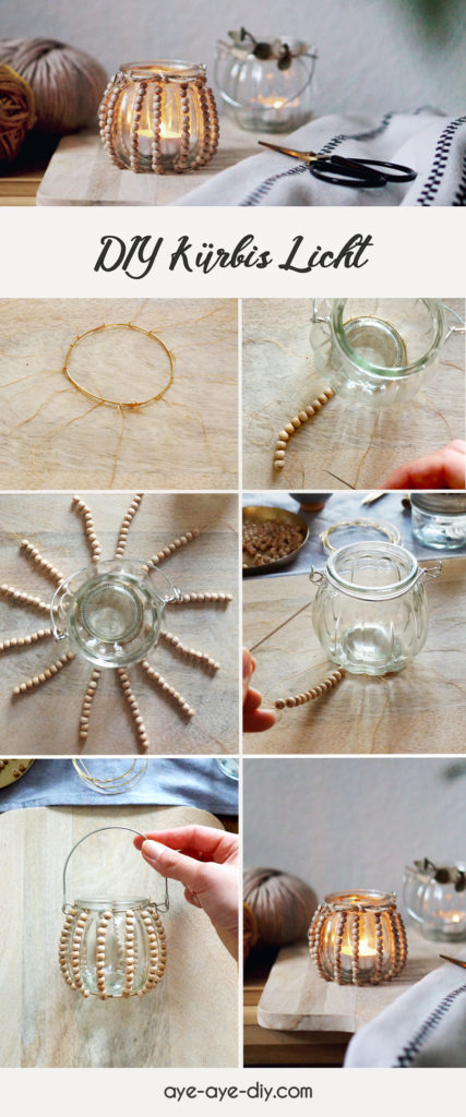DIY Anleitung Kürbis Windlicht mit Perlen basteln