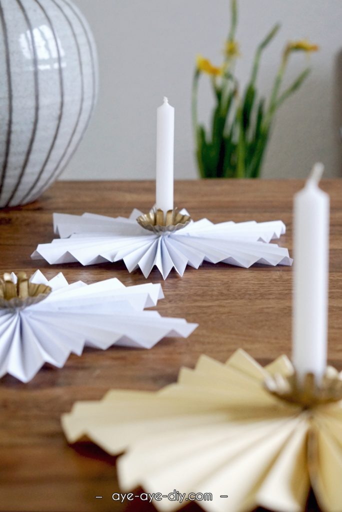 Bastelidee Frühlingsdeko Blumen basteln aus Papier mit Kerze modern